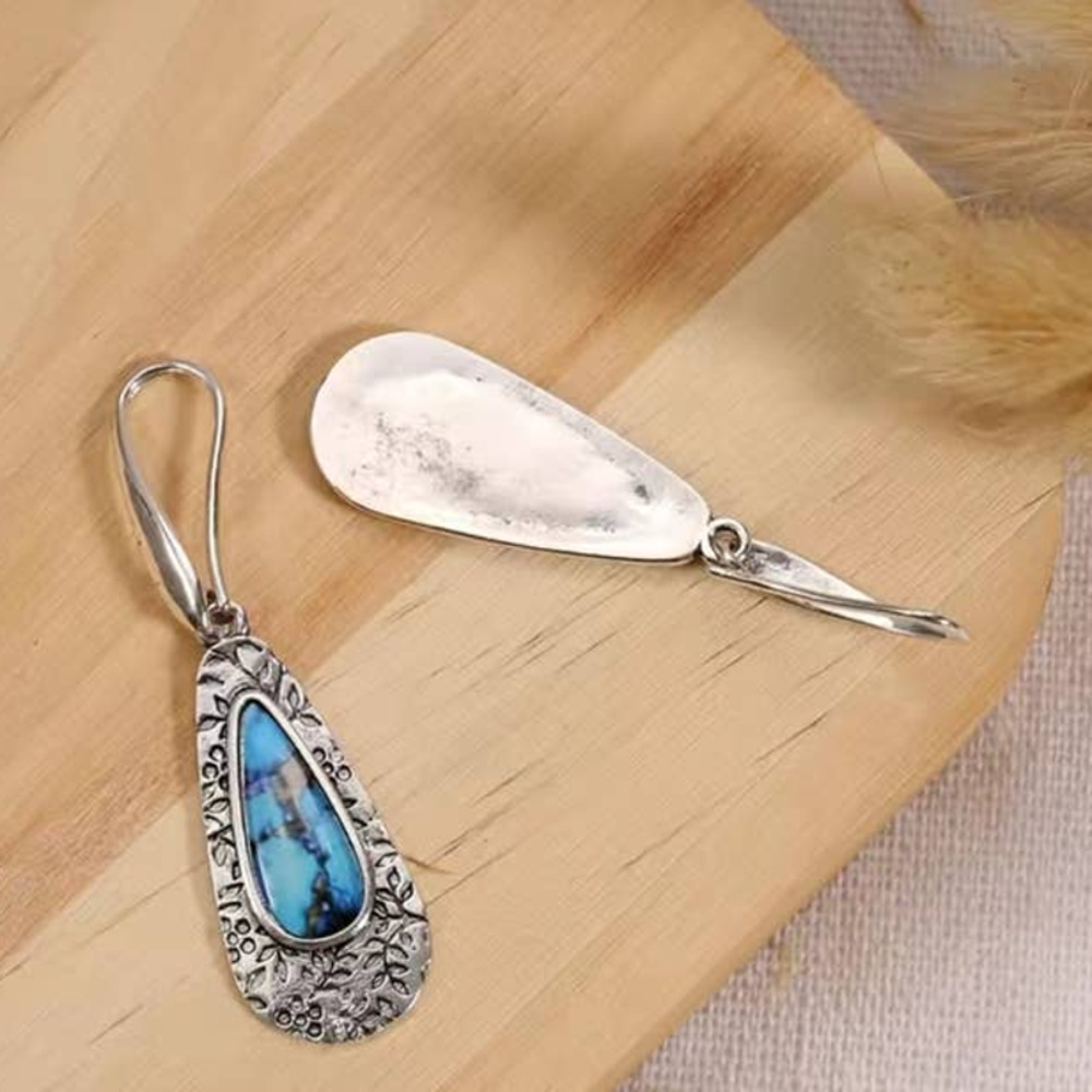 Boho Dangle Drop Earrings Metal Carved Pattern 925 Silver Plated Lightweight - Picture 5 of 7